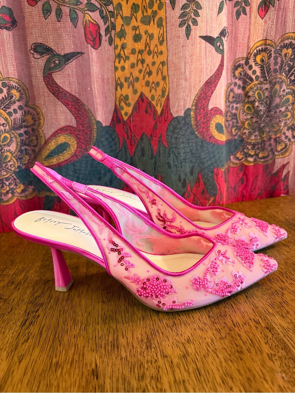 Betsey Johnson Nikki Embellished Beaded Slingback Kitten Heels 9.5